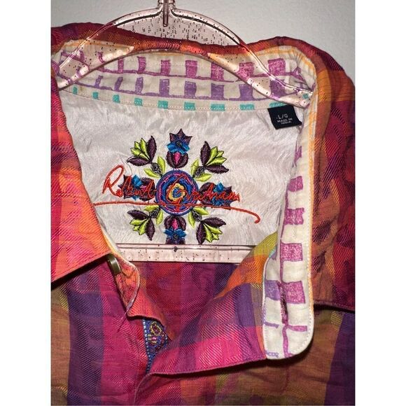 Robert Graham Kaukura Luzon Long Sleeve Button Up Shirt Linen Blend Large Plaid - Picture 2 of 4